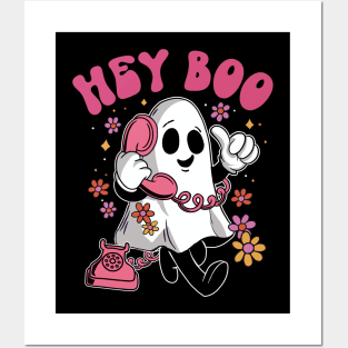 Hey Boo - Groovy Ghost Halloween design for Men, Womens Kids Posters and Art